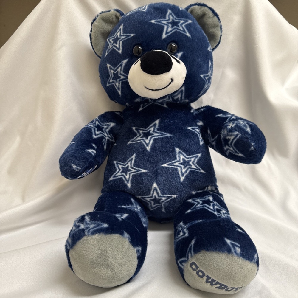Build A Bear NFL Dallas Cowboys Print Bear Blue White Stars Very Stuffed